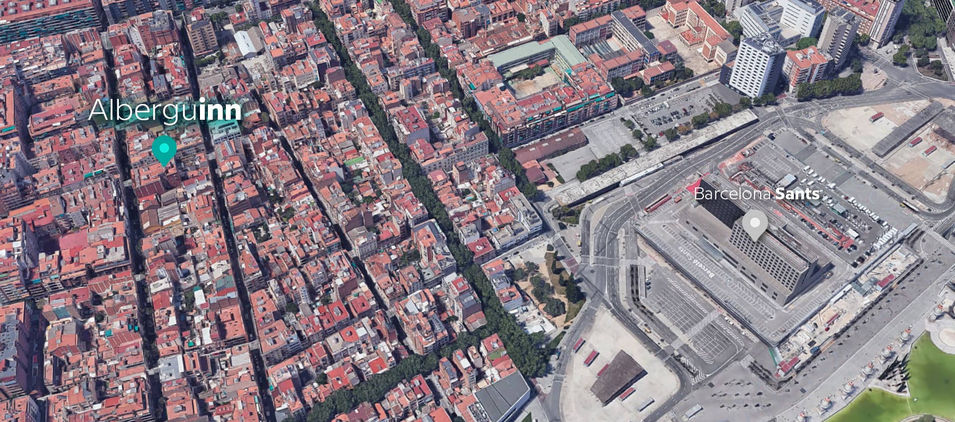 slide <span>Alberguinn</span> Situado en la entrada sur-oeste de Barcelona, cerca de la principal estación de tren y autobuses, y a sólo 20 minutos del aeropuerto